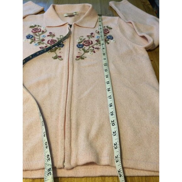 Vintage Allison Daley Petite Crewel Embroidered Floral Cardigan Zip-Up Front Lon - Picture 8 of 9